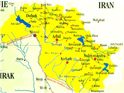 map of iraqi kurdistan. The area of Iraqi Kurdistan is